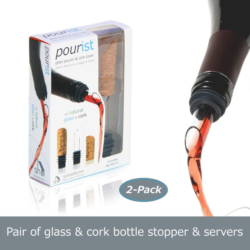 Soireehome Pourist Pair of Gourmet Glass and Cork Stopper Spouts with Silicone Gasket - 2-pack, 4 Pieces - Clean Pours for Cooking, Measuring, Bartending - Fits Most Bottles - Image 2